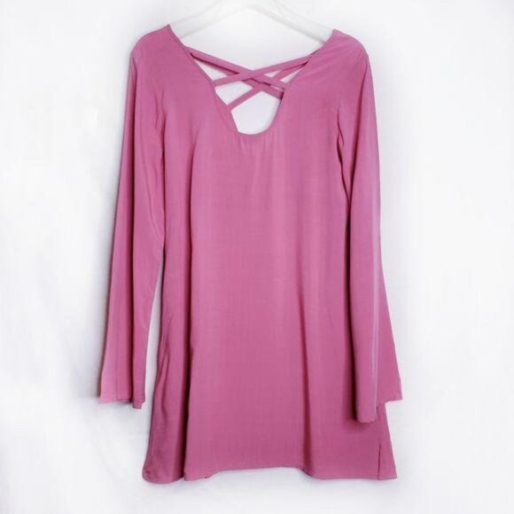Tobi Mauve Pink Afternoon Shift Mini Dress Long Bell Sleeve Women's Size Small - Picture 8 of 10